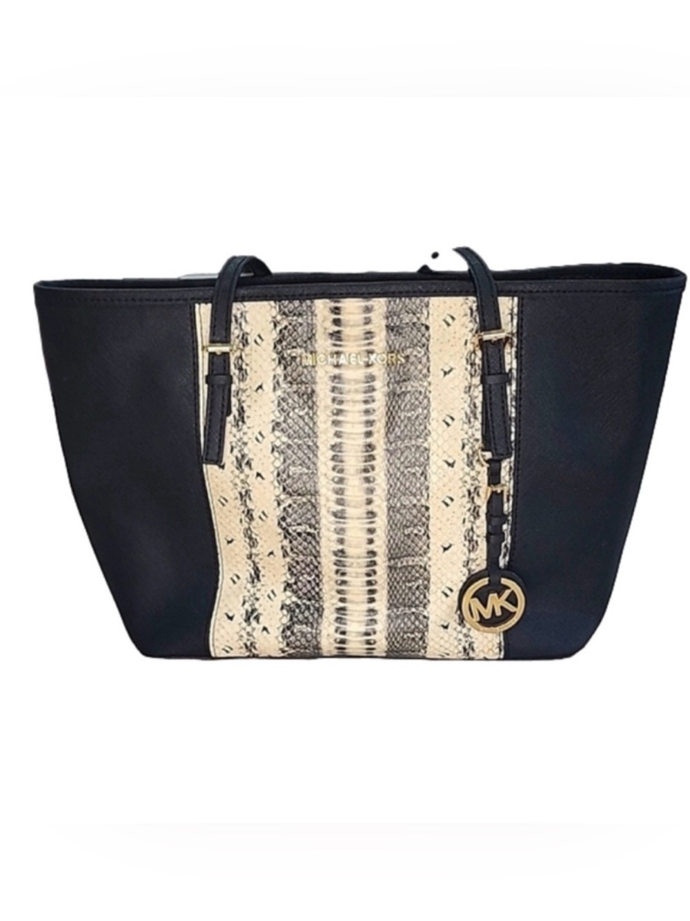 EUC - Micheal Kors Jet Set Center Stripe Tote Python